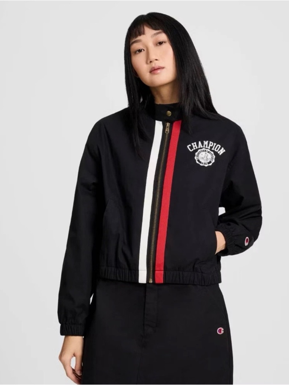 Champion women’s game day, full zip jacket set of matching skirt black white red
